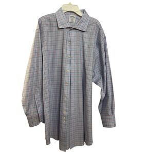 Brooks Brothers Regent Fit Non Iron Gingham Dress Shirt Men 17 1/2 2/3 Blue Pink